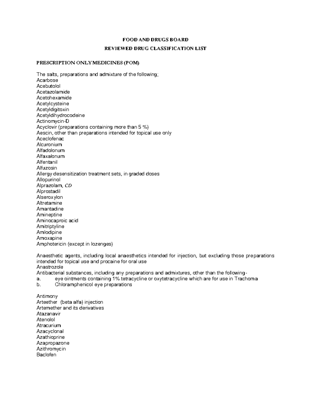 NEW DRUG Classification LIST - FOOD AND DRUGS BOARD REVIEWED DRUG ...