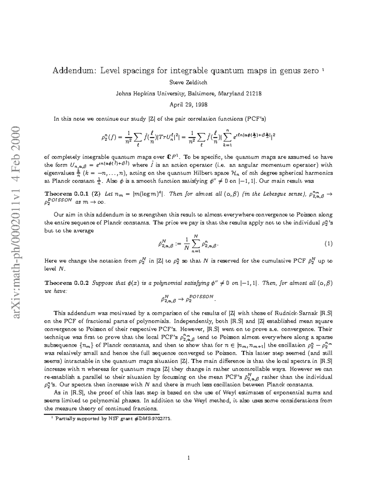 0002011 - Cours - arXiv:math-ph/0002011v1 4 Feb 2000 Addendum: Level ...