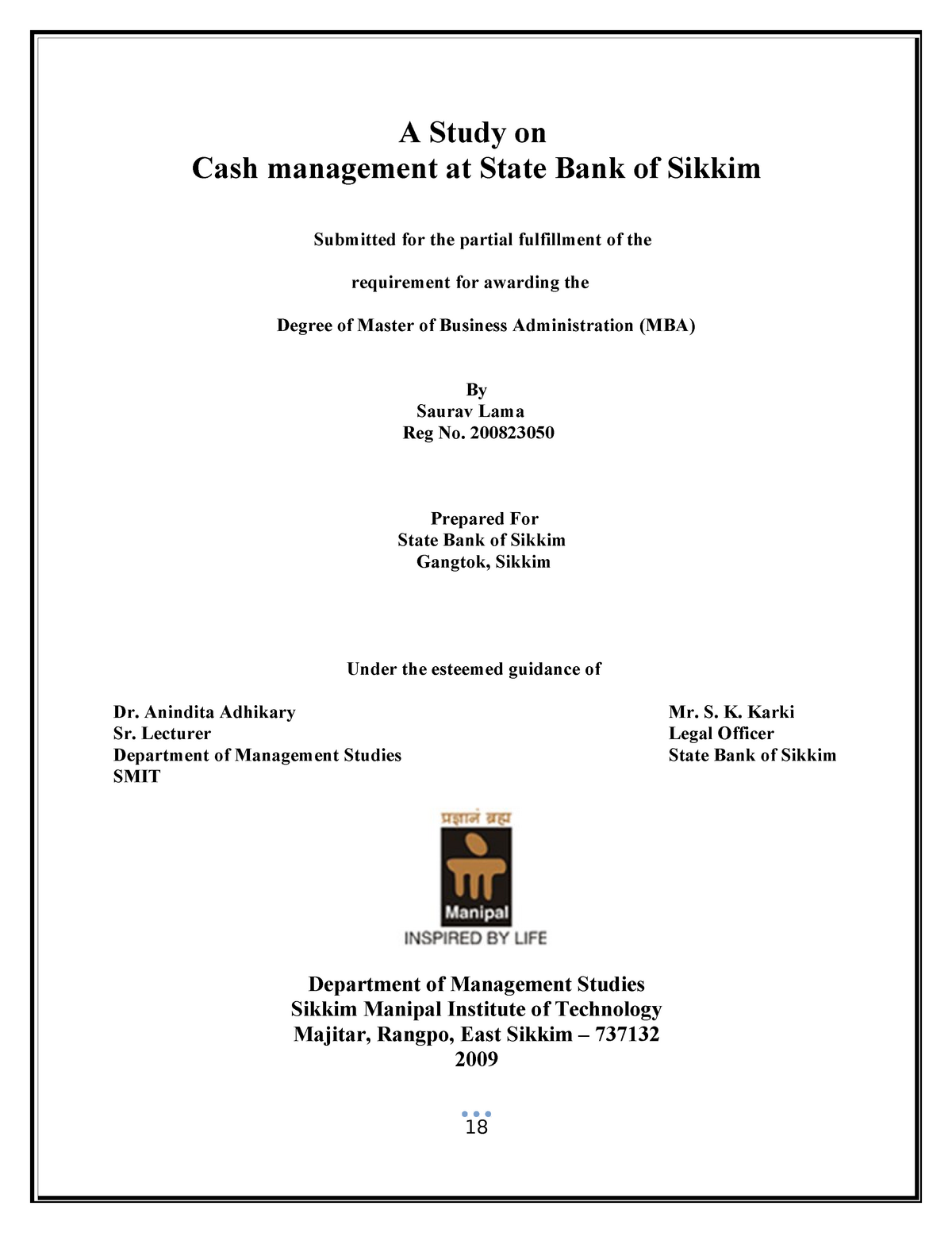 research project on cash management