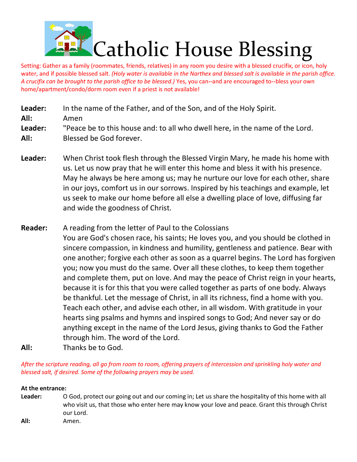 Catholic House Blessing - Catholic House Blessing Setting: Gather as a ...