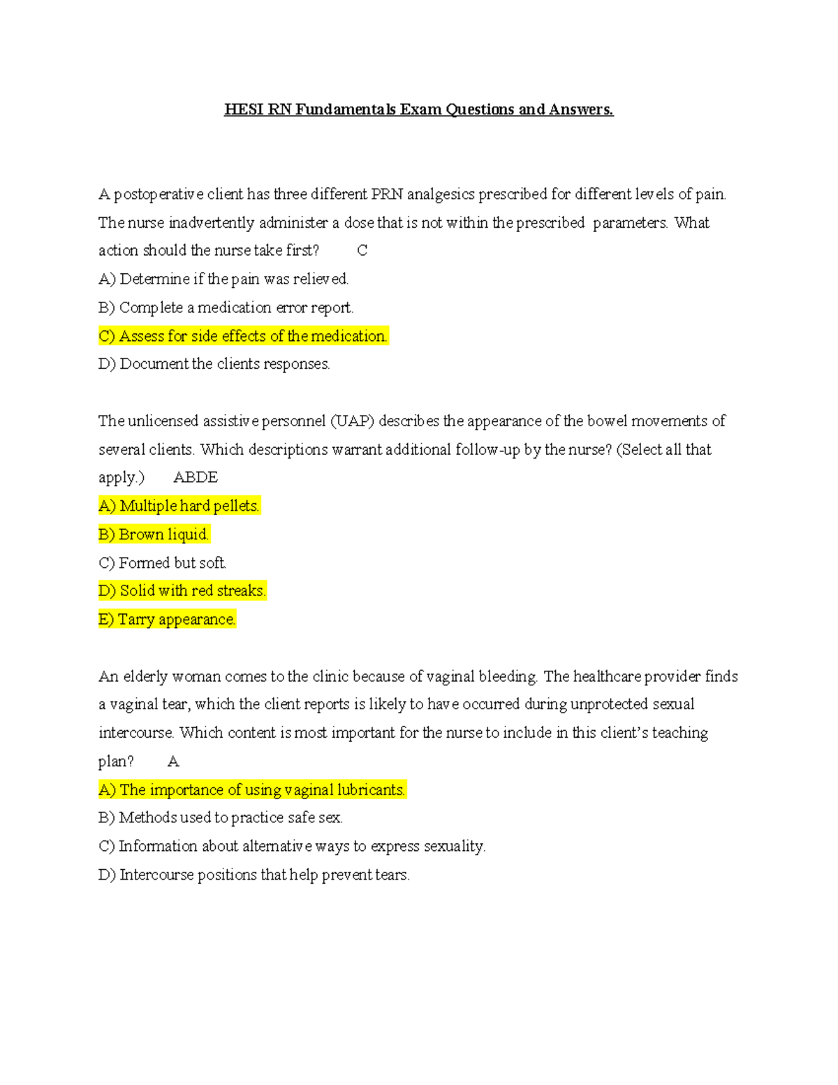 Hesi-rn-fund 3 - Review - HESI RN Fundamentals Exam Questions and ...