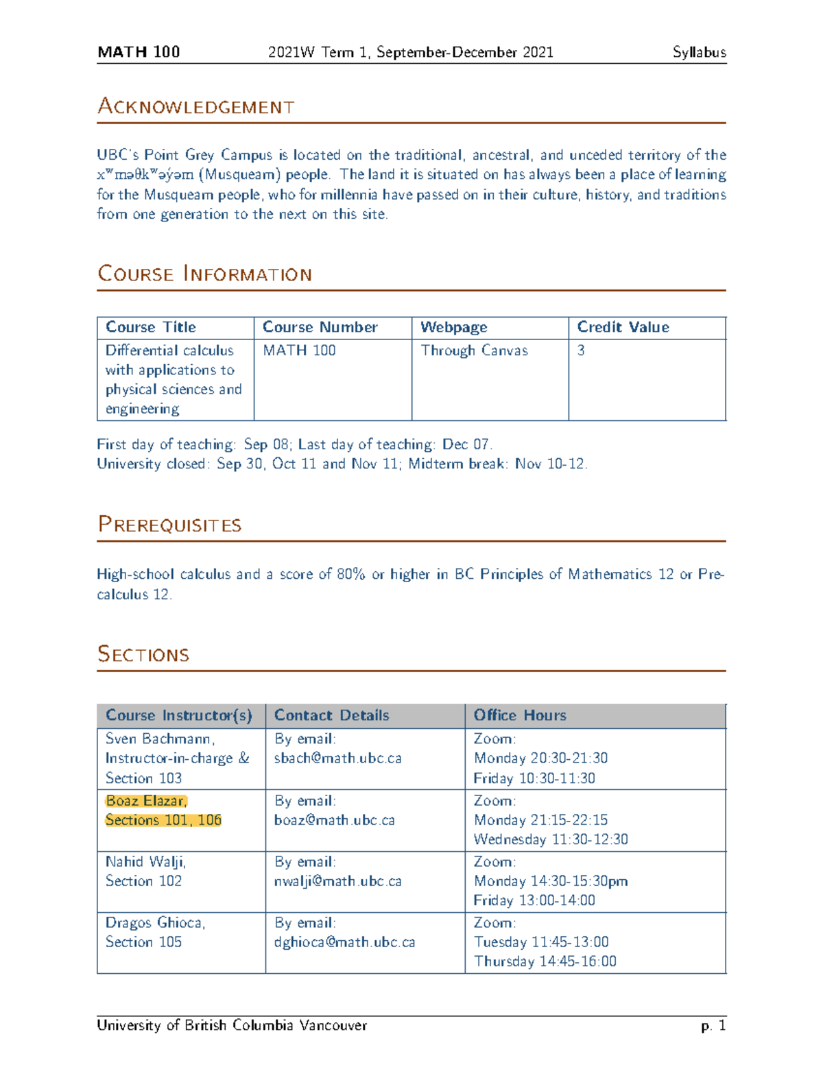 MATH 100 2021W Term 1 2021 Syllabus - Studocu