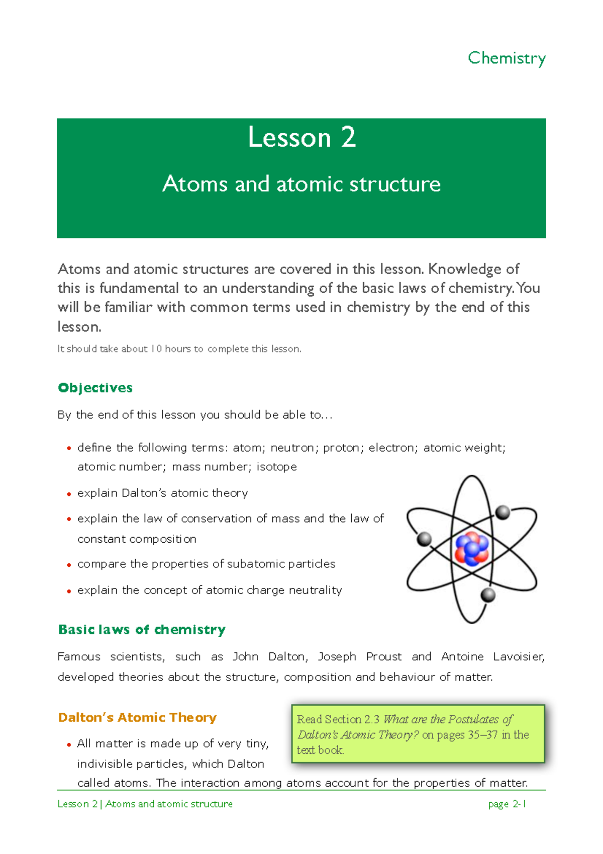 370055065 Chemistry Lesson 2 Copy - Lesson 2 Atoms And Atomic Structure ...