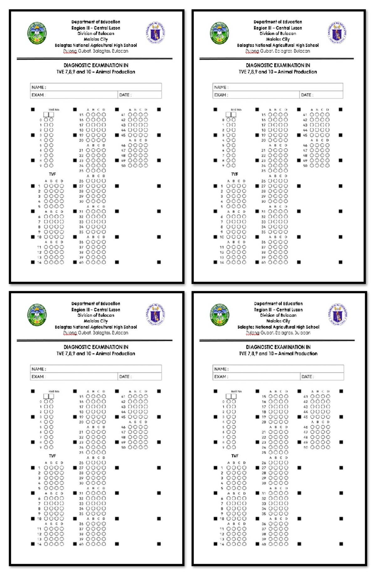 Answer sheet diagnostic 2023 - Department of Education Department of ...
