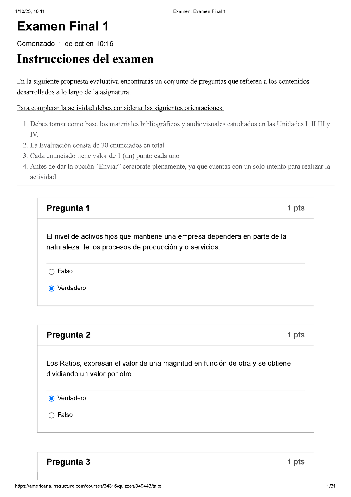 Examen Examen Final 1-8 - Examen Final 1 Comenzado: 1 De Oct En 10 ...