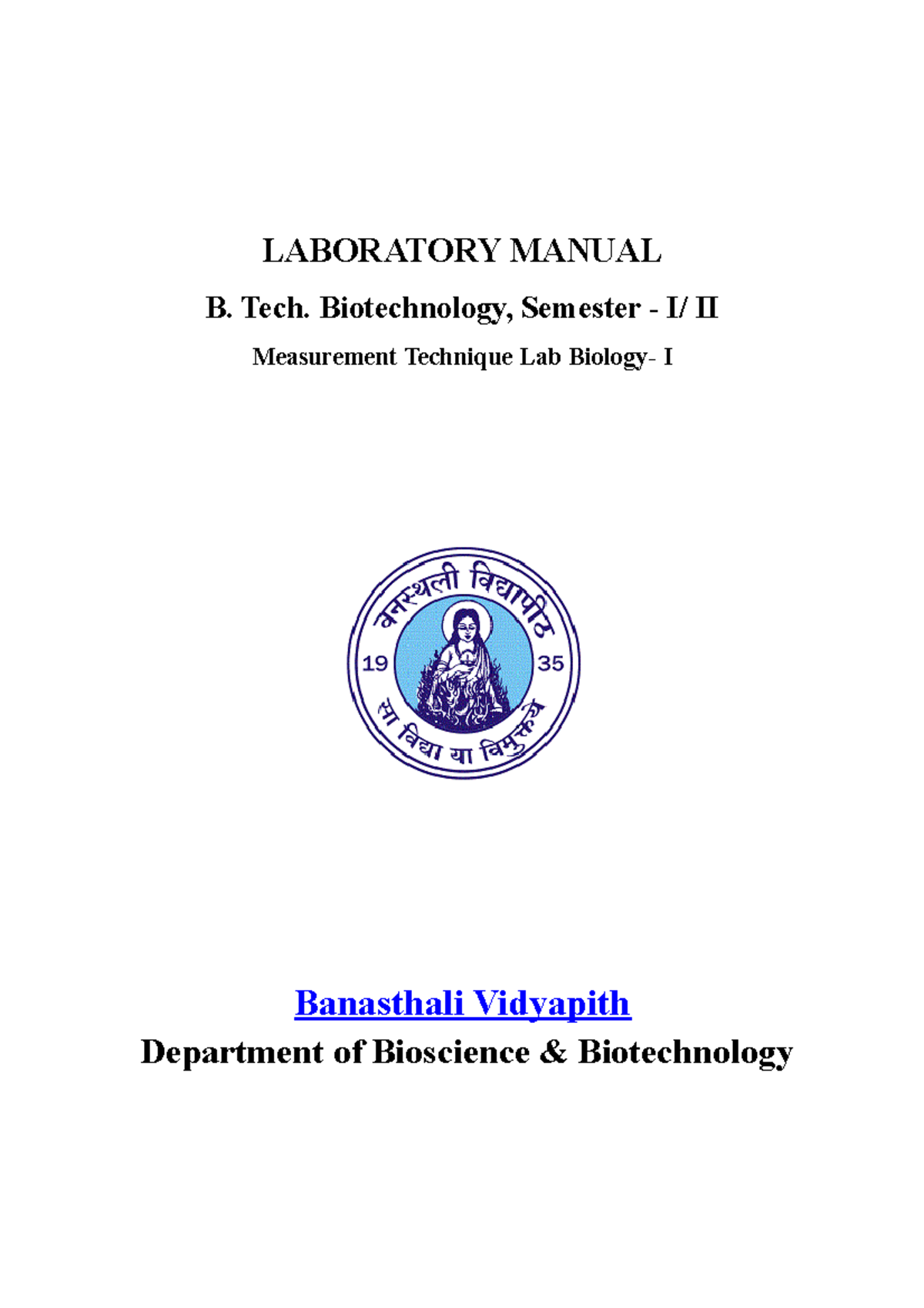 Measurements Technique Lab Biology - LABORATORY MANUAL B. Tech ...