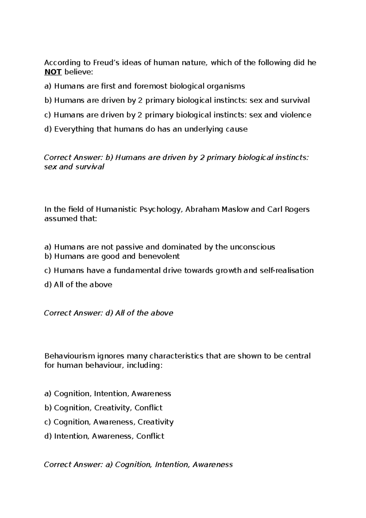 Lab 1 MCQs Answers - Practice questions - According to Freud’s ideas of ...