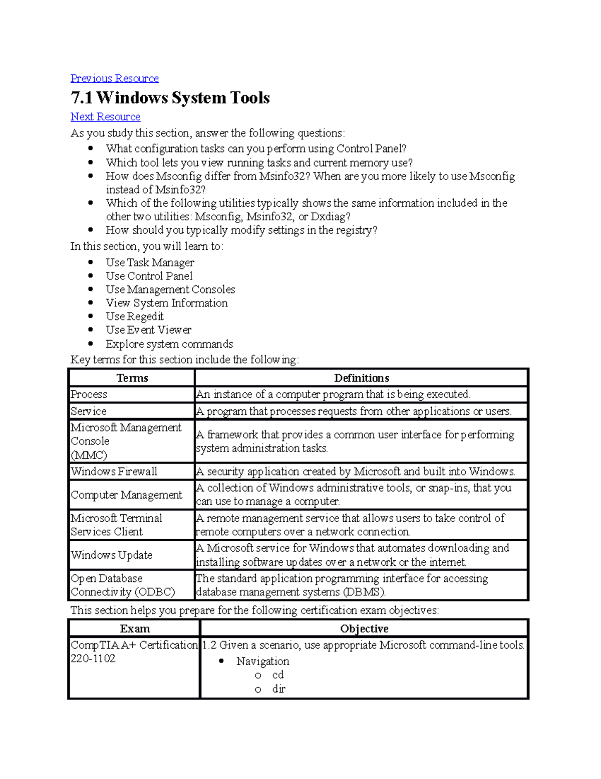 Testout 7Software - Previous Resource 7 Windows System Tools Next ...