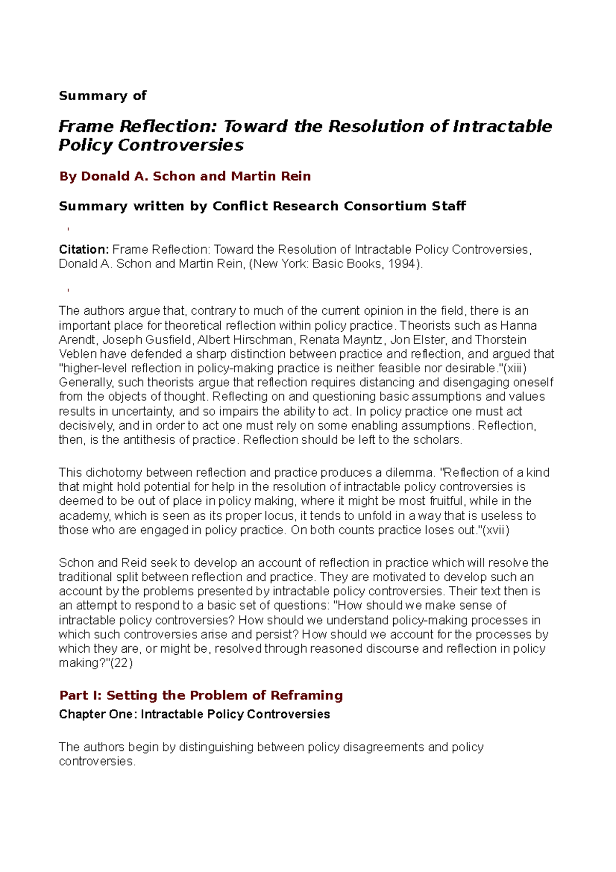 Summary of Frame reflection - Summary of Frame Reflection: Toward the ...