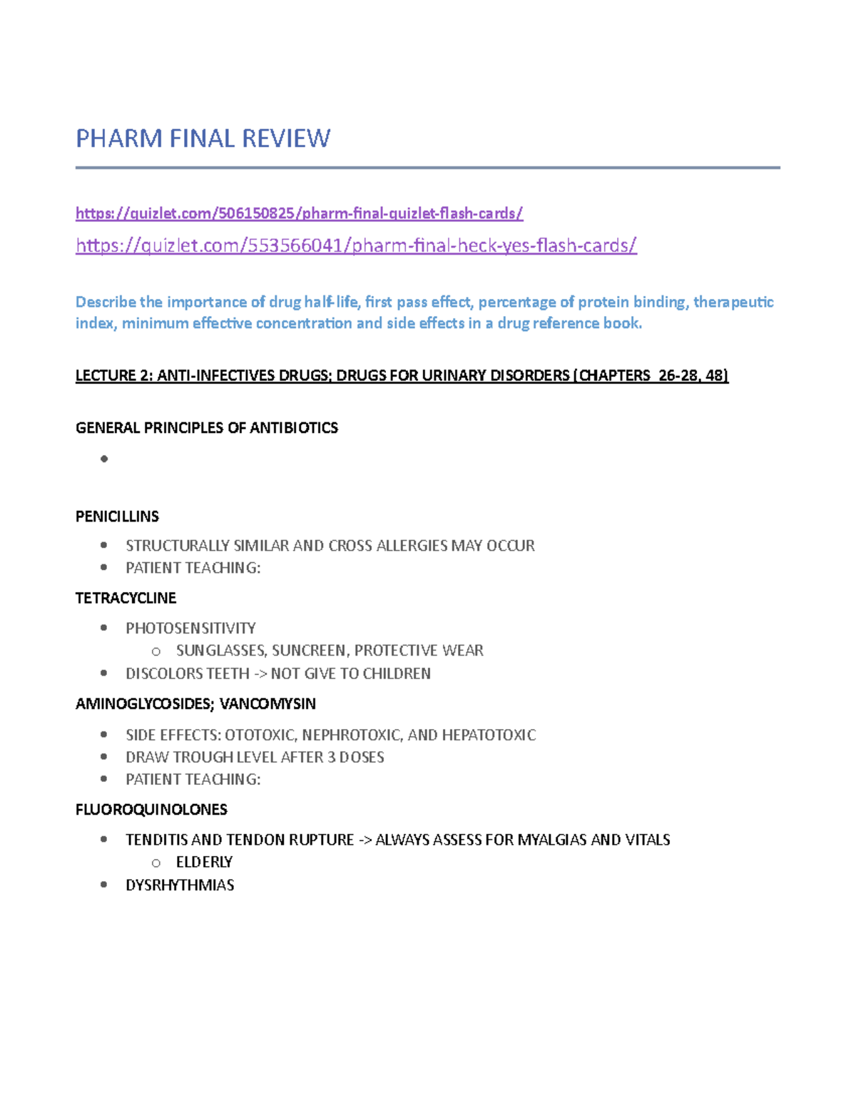 Pharm final review Session Notes - PHARM FINAL REVIEW - Studocu