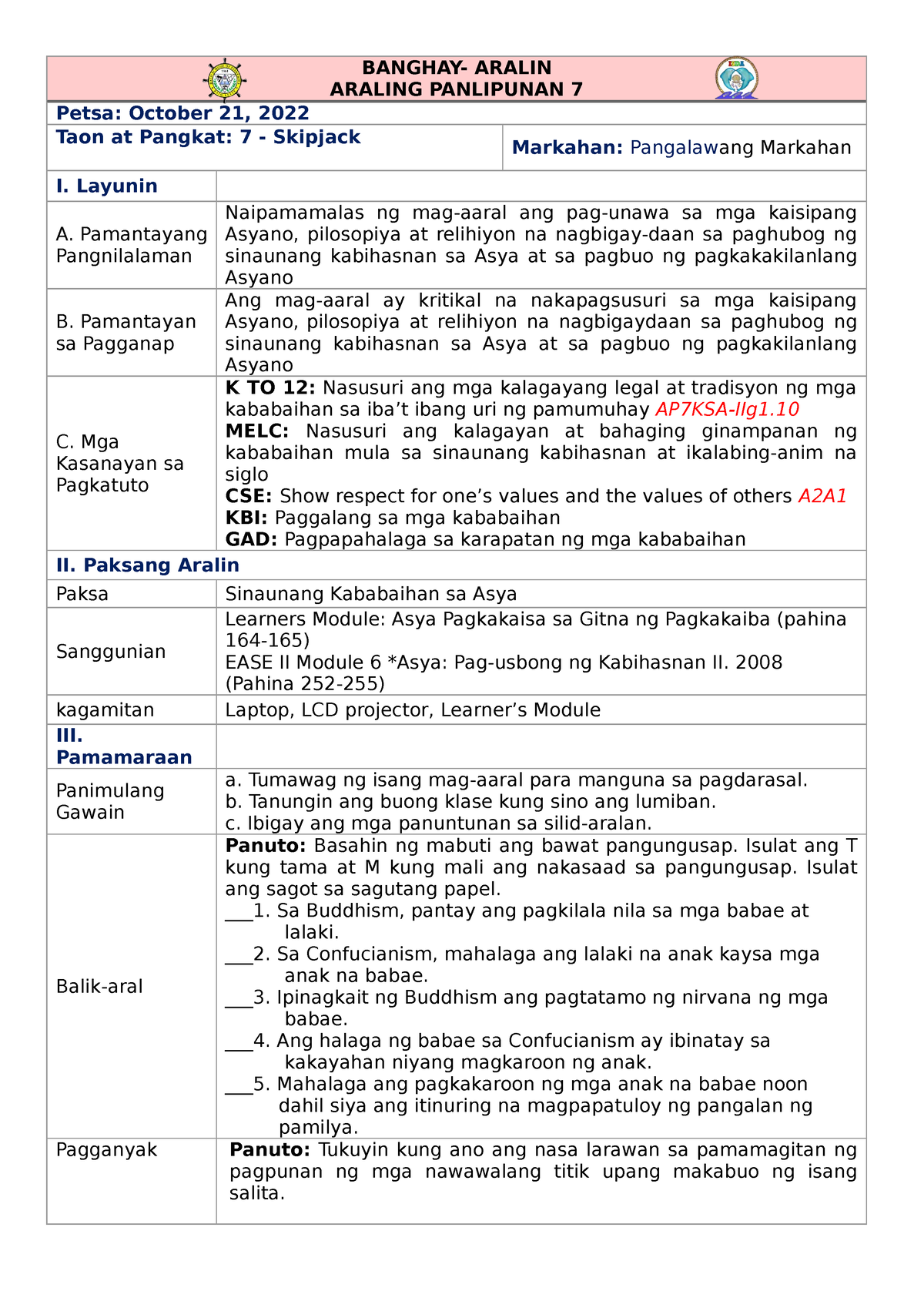 Cot Lesson Plan In Araling Panlipunan 94d 8410