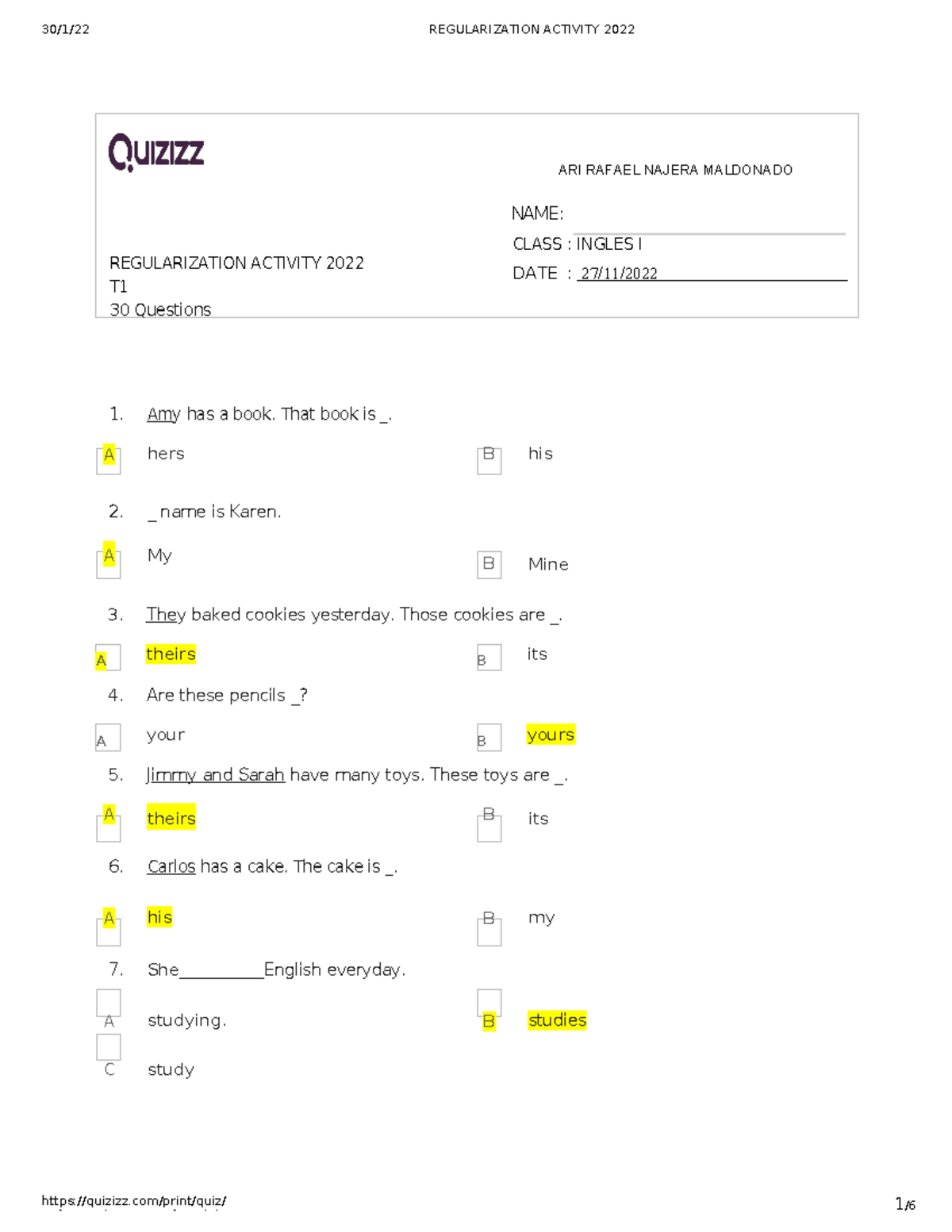 Regularization Activity - B B 21: T quizizz/print/quiz/ 1 / NAME ...