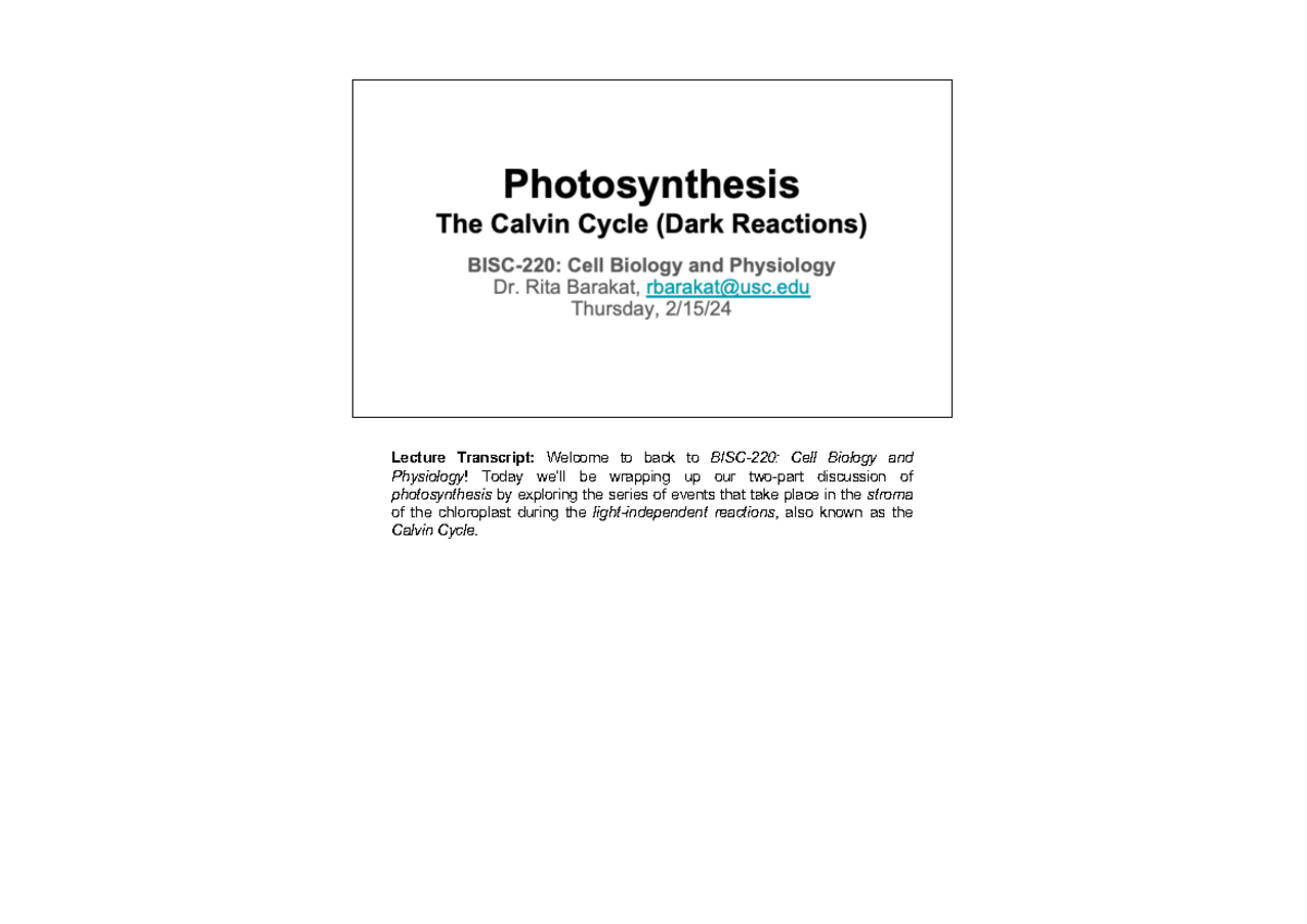 BISC-220 Lecture 12 - Lecture Transcript: Welcome To Back To BISC- 220 ...