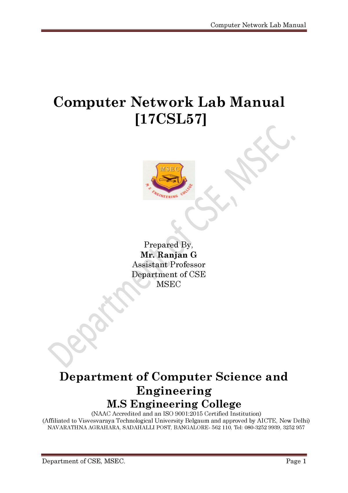 Lab Manul 18csl57 - Beat - Computer Network Lab Manual [17CSL57 ...