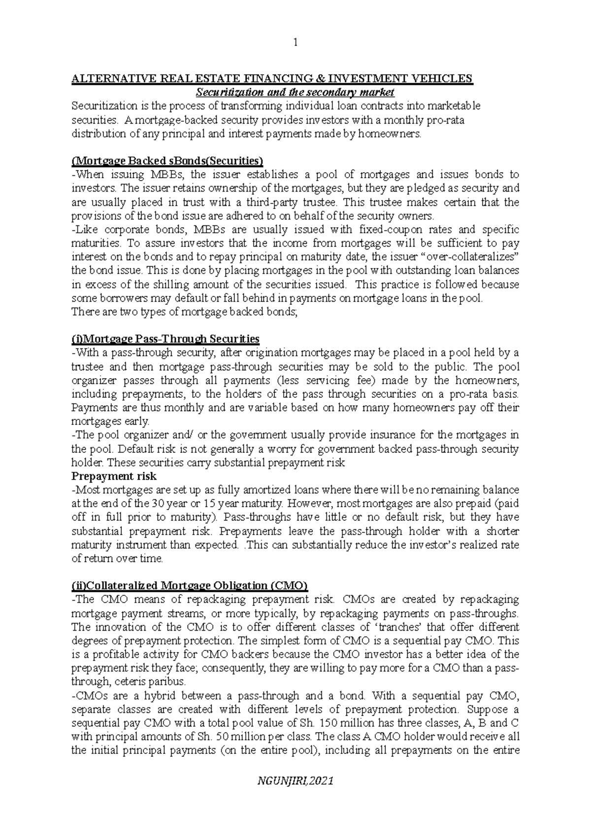 backed securities 1 ALTERNATIVE REAL ESTATE FINANCING