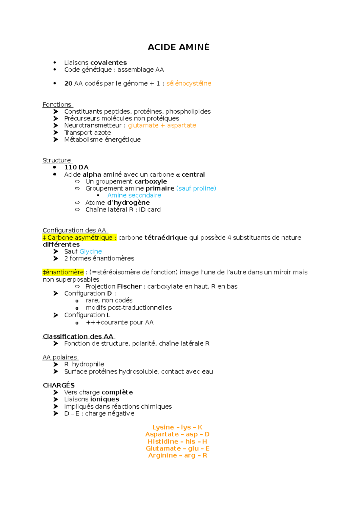 Acides Aminés ET Protéines - ACIDE AMINÉ Liaisons covalentes Code ...