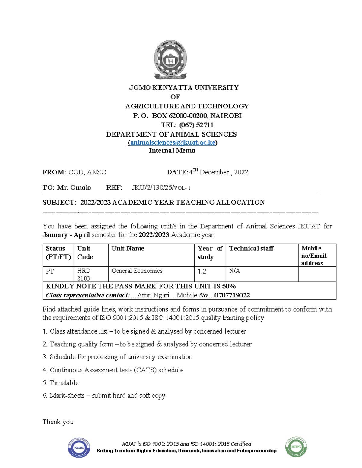 HRD 2103 General Economics Course Outline JKUAT is ISO 9001 2015 and