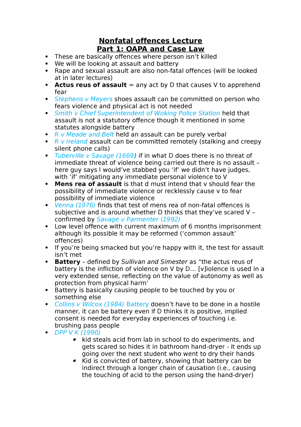 Non-fatal Offences Lecture - Nonfatal Offences Lecture Part 1: OAPA And ...