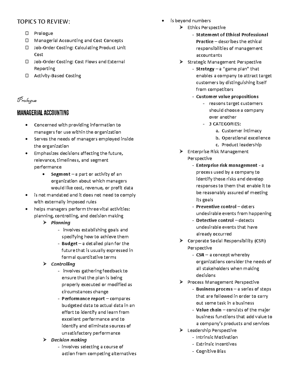 115 reviewer 1st exam - Summary Introduction to Managerial Accounting ...