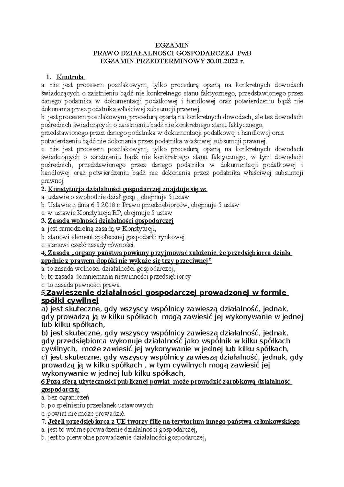 TEST Prawo DZIAŁALNOŚCI Gospodarczej Online - EGZAMIN PRAWO