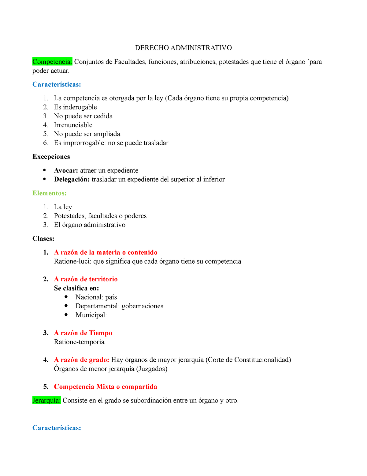 Resumen Segundo Parcial - DERECHO ADMINISTRATIVO Competencia: Conjuntos ...