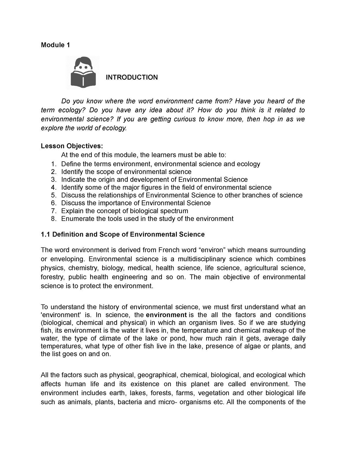 Environmental Science Module 1 - Module 1 INTRODUCTION Do You Know ...