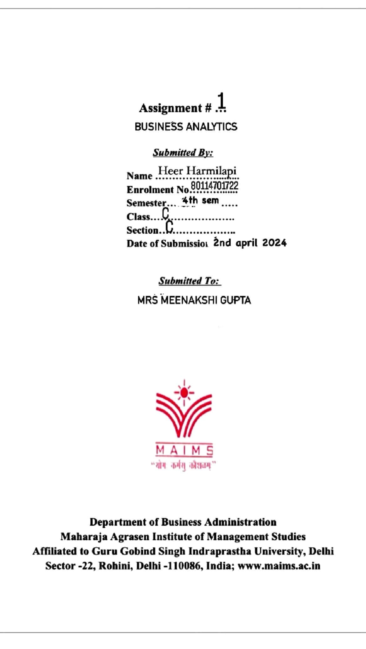 HEER BA Assignment 1 - Bachelors of Business Administration - Studocu