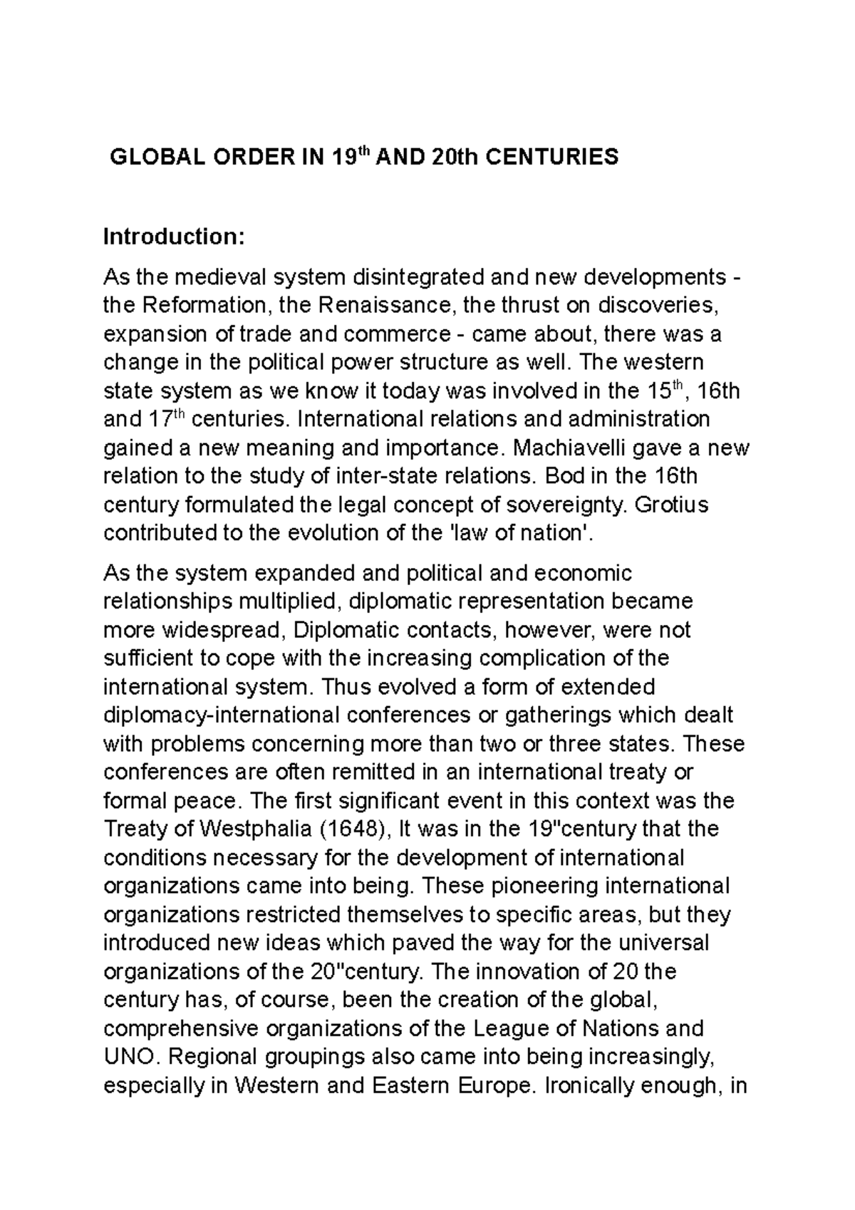 Global Order In19th And 20th Centuries - GLOBAL ORDER IN 19th AND 20th ...