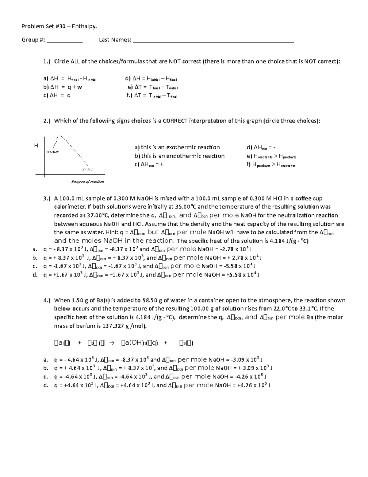 Problem+Set+%2330 - Problem Set #30 – Enthalpy. Group ...