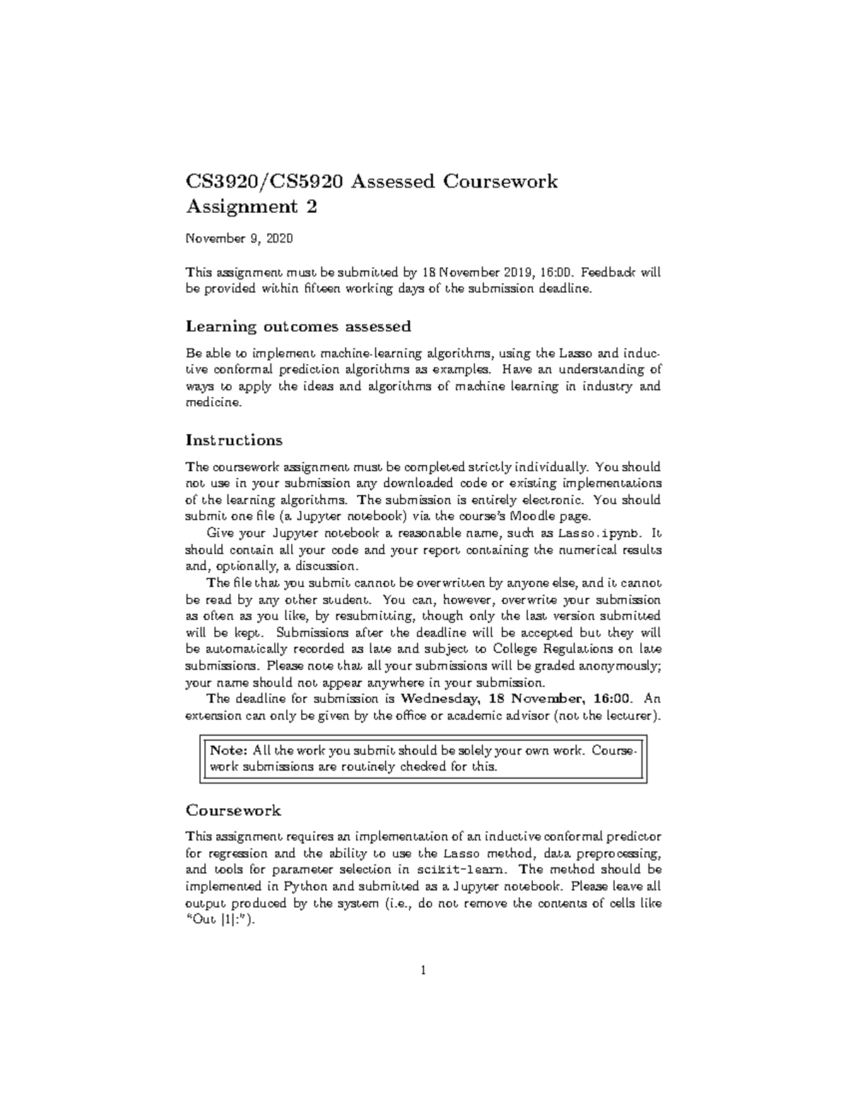 A2 - A2 - CS3920/CS4920/CS5920 - CS3920/CS5920 Assessed Coursework ...