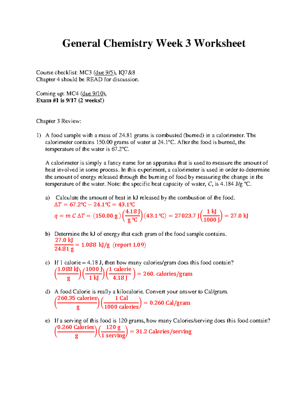 Week 3 Worksheet Key - General Chemistry Week 3 Worksheet Course ...