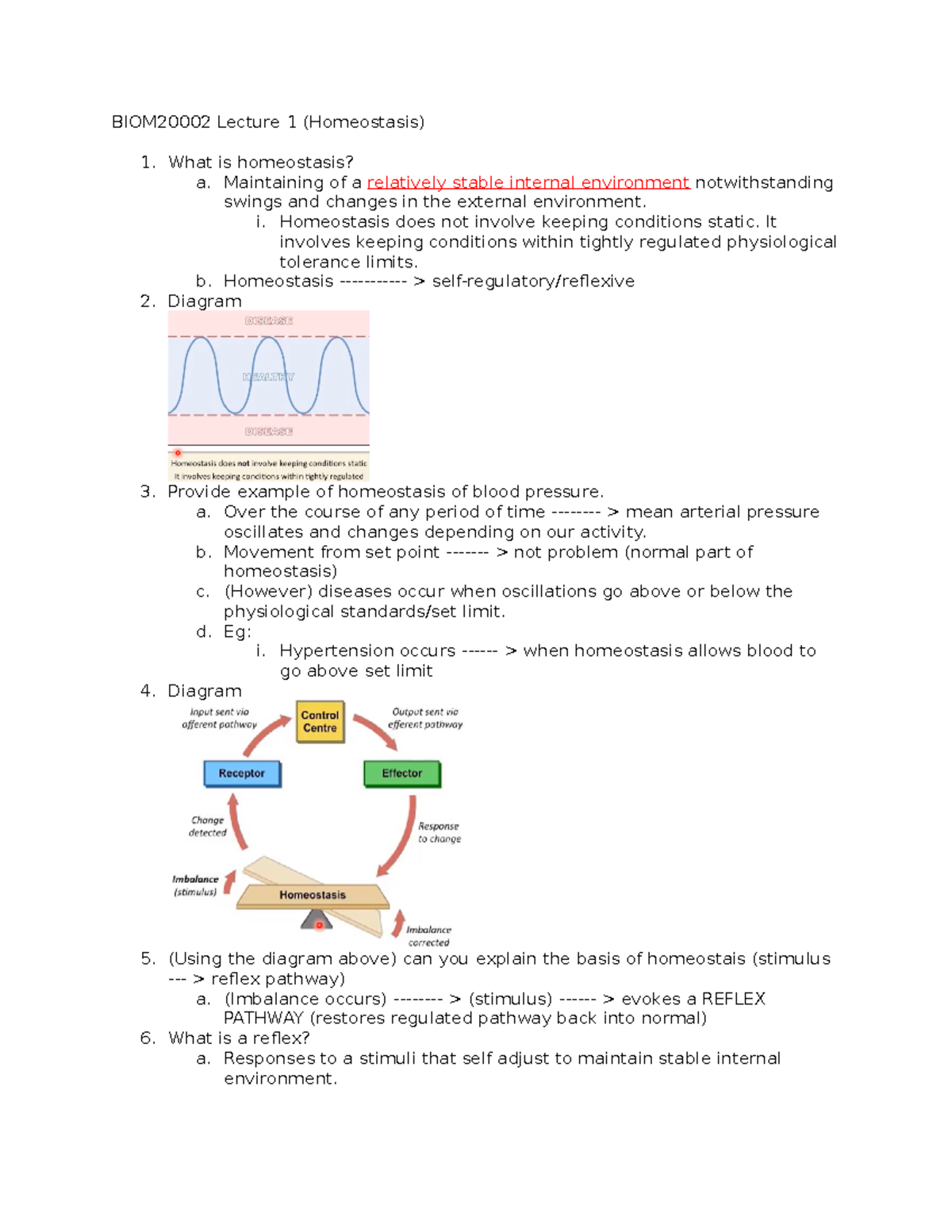 BIOM2000 2 Lecture 1 (Homeostasis) - BIOM20002 Lecture 1 (Homeostasis ...