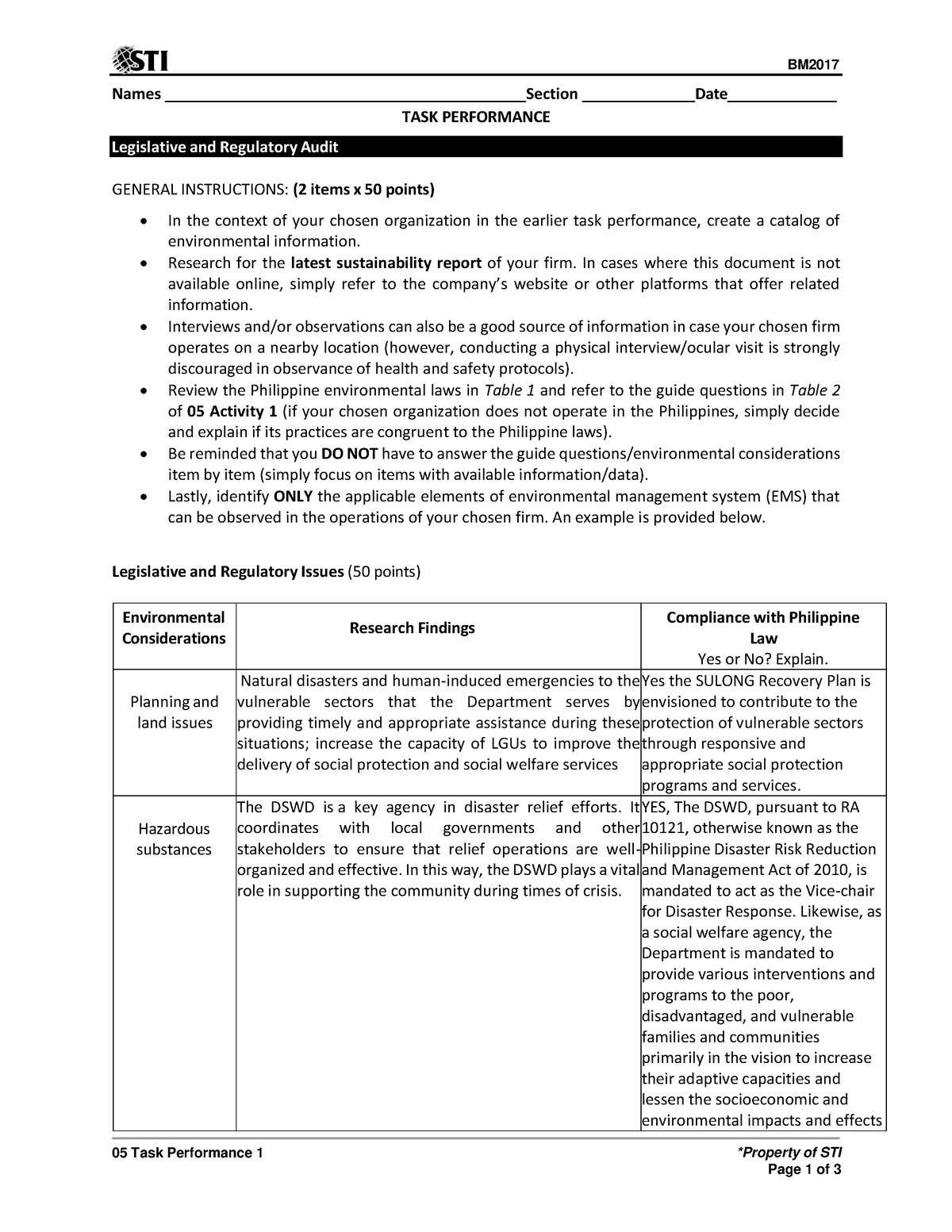 05 TP 1 Environmental Management GP - BM 05 Task Performance 1 ...