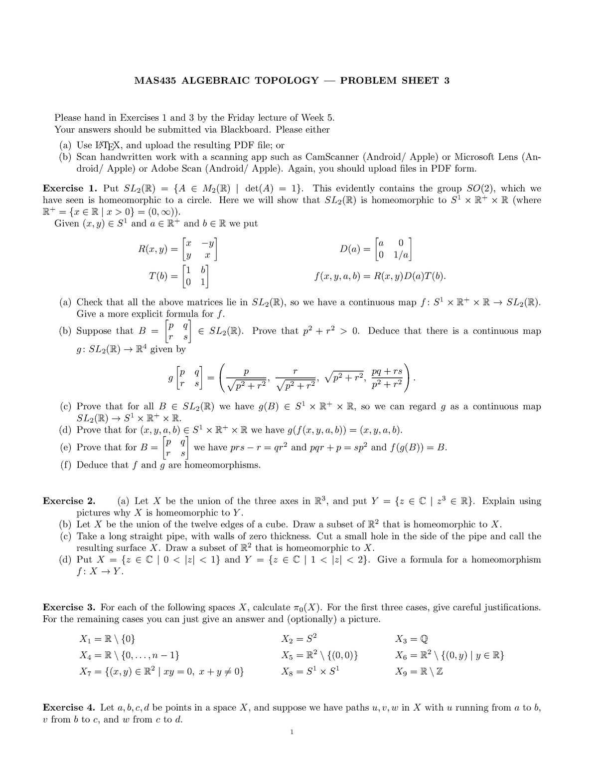 Mas435 Algebraic Topology Problem Sheet 3 Studocu