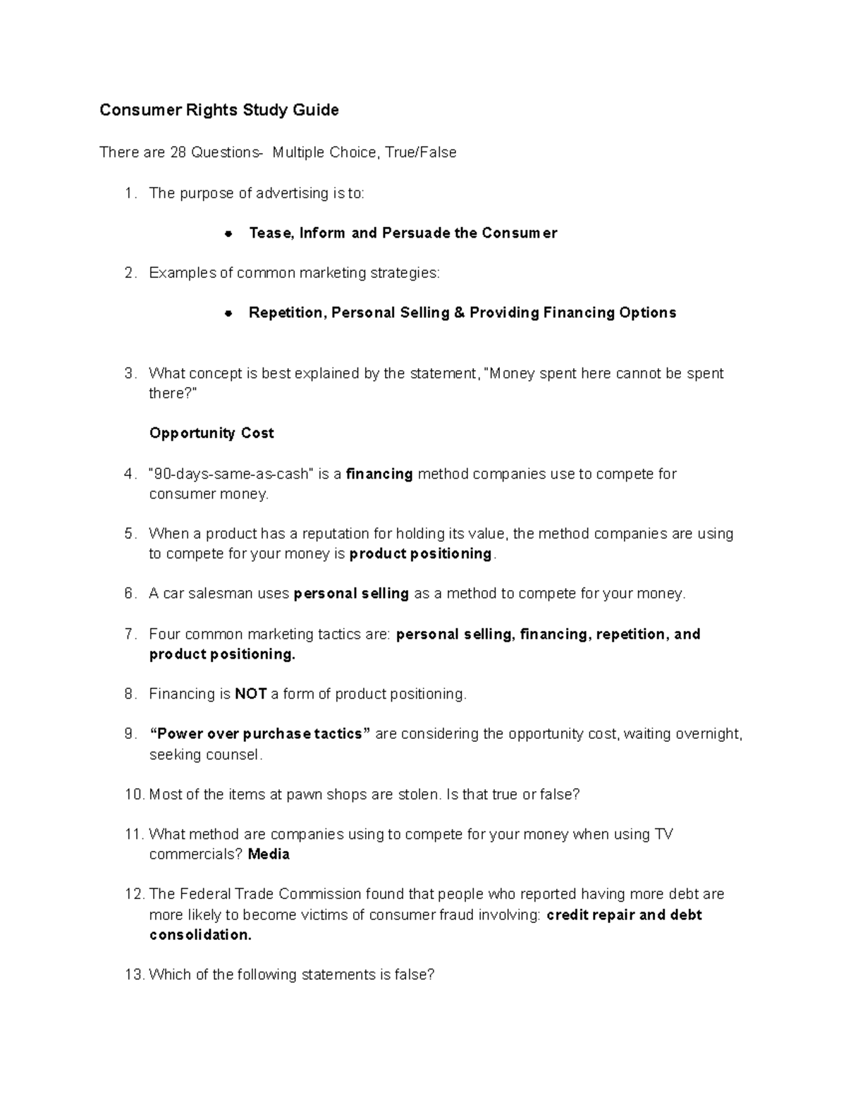 Copy of Consumer Rights Study Guide - Consumer Rights Study Guide There ...