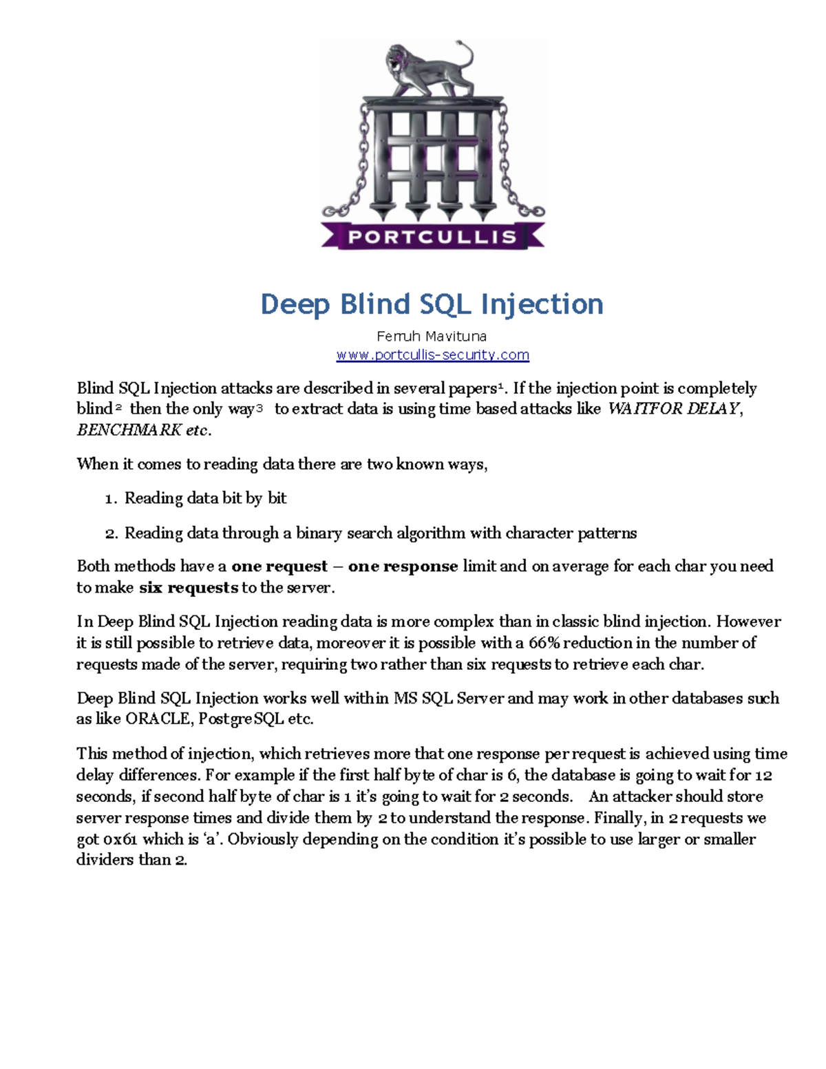 Deep Blind SQL Injection - Deep Blind SQL Injection Ferruh Mavituna ...