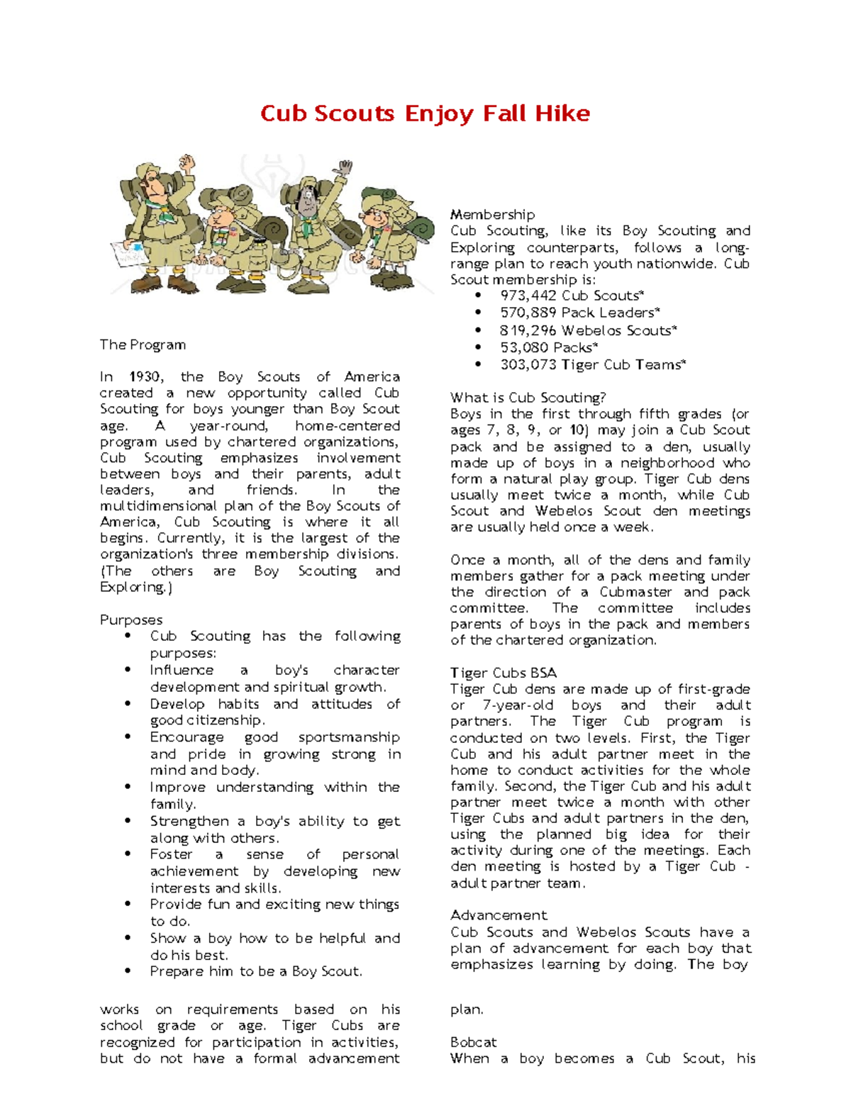 Word Activity 5 - ANSWER - Cub Scouts Enjoy Fall Hike The Program In ...