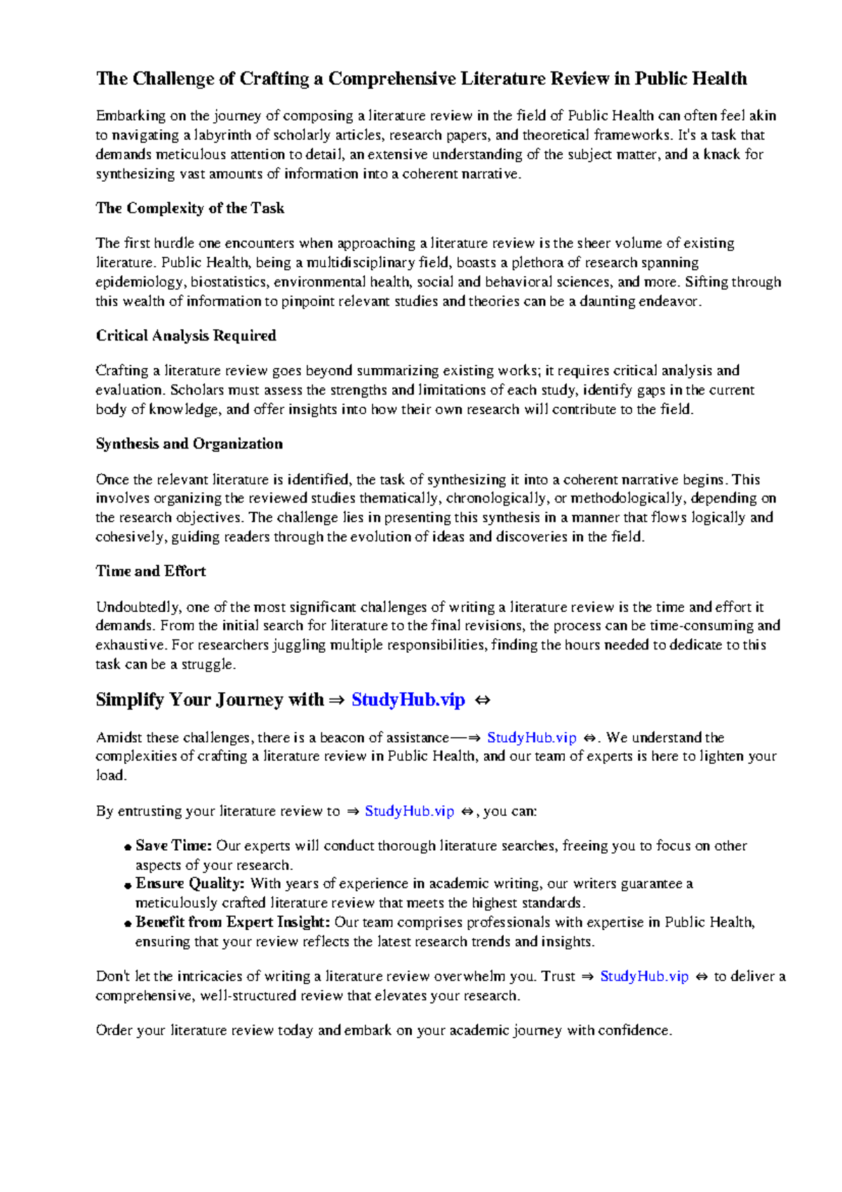 Literature Review Public Health Example - The Challenge of Crafting a ...