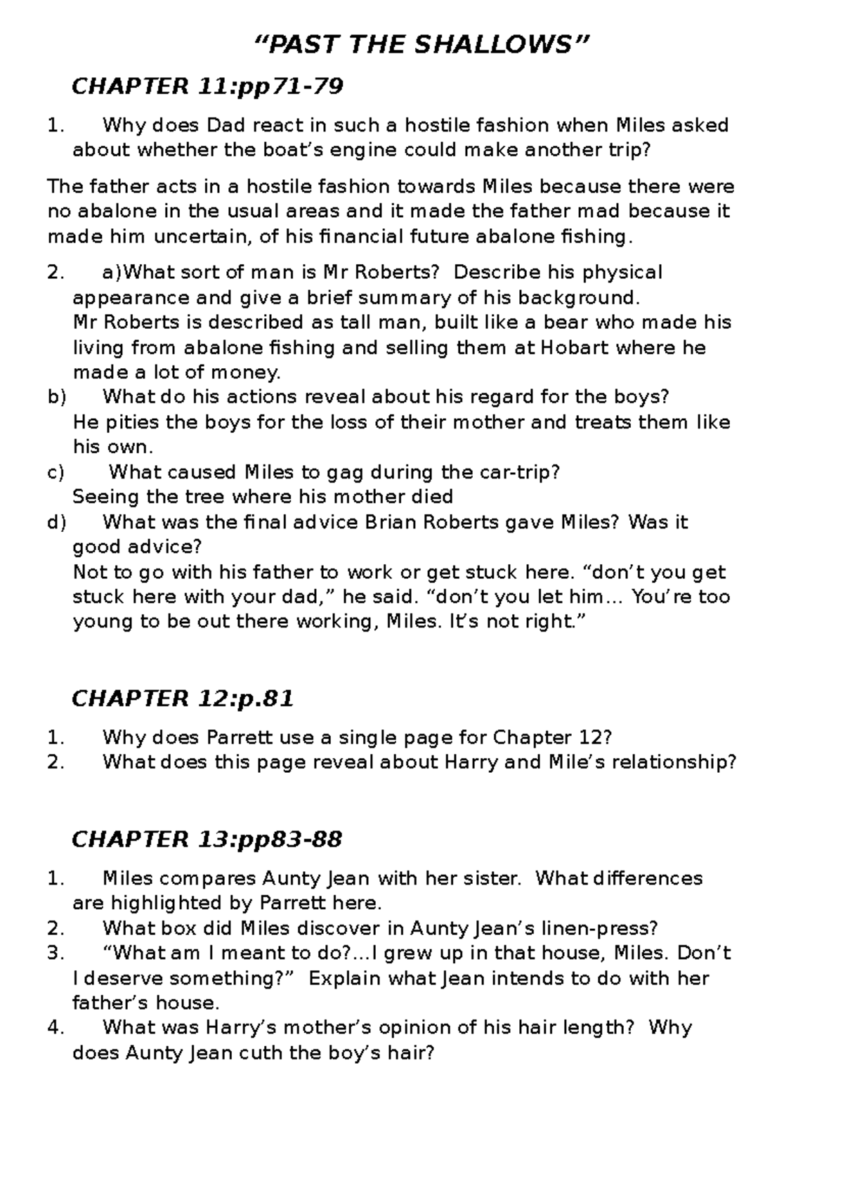 Pt2 Past the Shallows Chapter Revision Questions Studocu