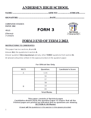 Computer FORM 2 Notes - Exams - COMPUTER STUDIES FORM 2 NOTES COMPLETE ...