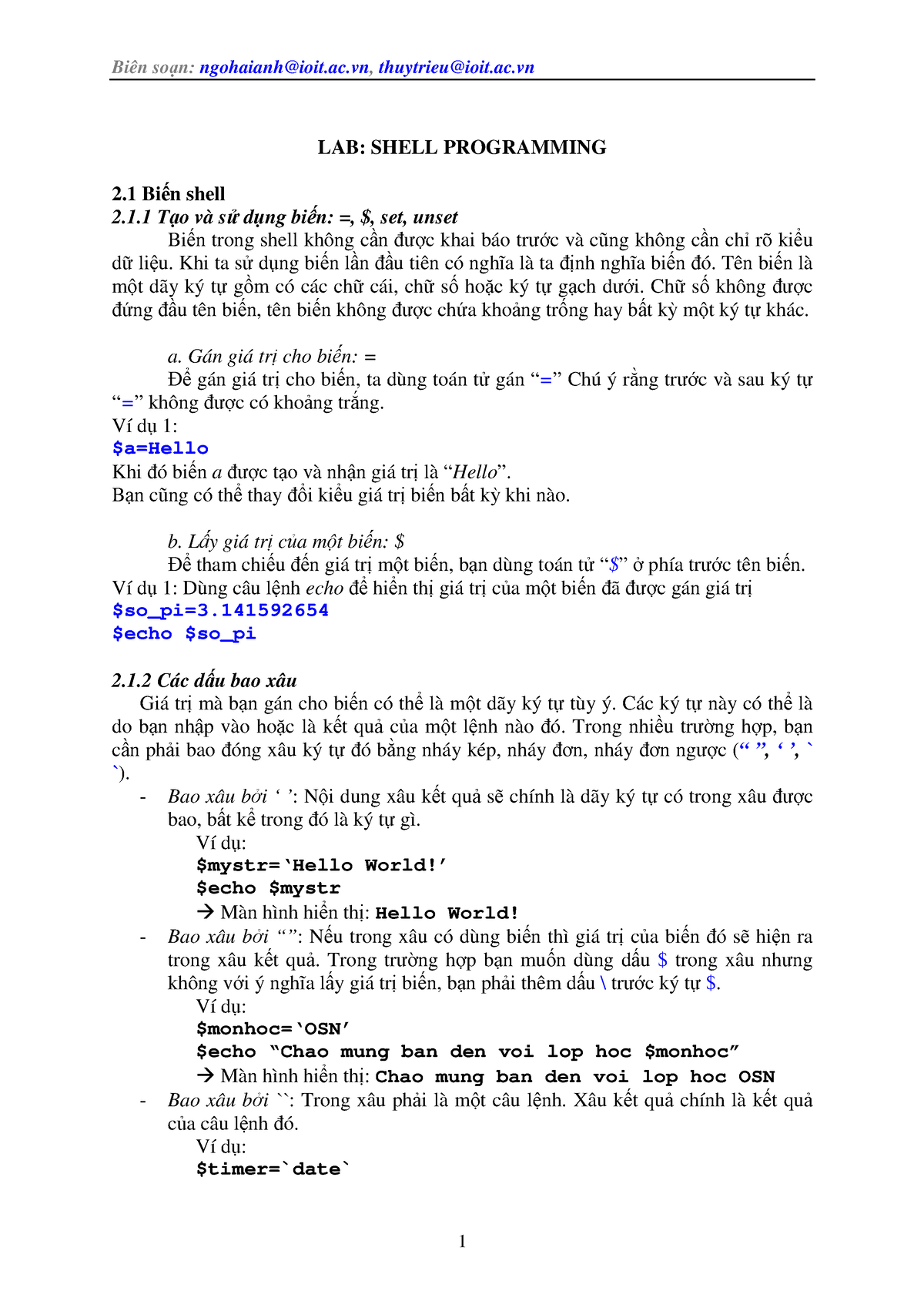 OSG202-Lab2 Shell-programming - LAB: SHELL PROGRAMMING 2 Bin Shell 2.1 ...