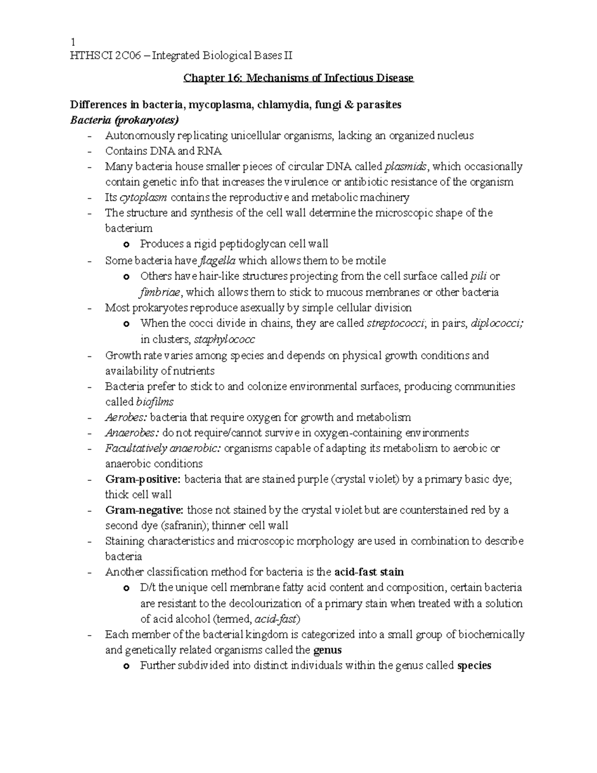 Week 1 - Microbiology - Lecture Notes 1 - HTHSCI 2C06 – Integrated ...