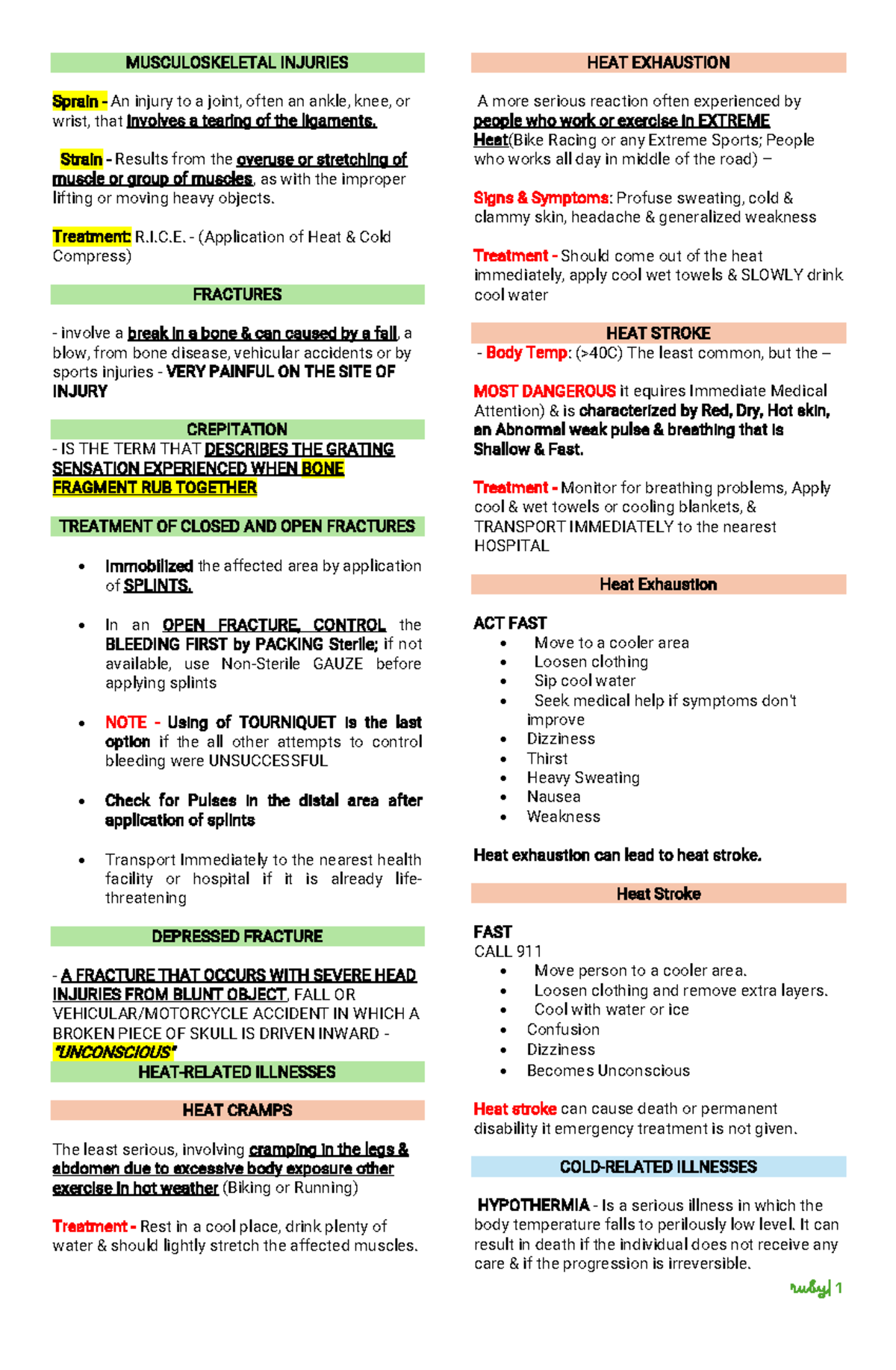 Disaster last topic - burns and fractures - ruby| 1 MUSCULOSKELETAL ...