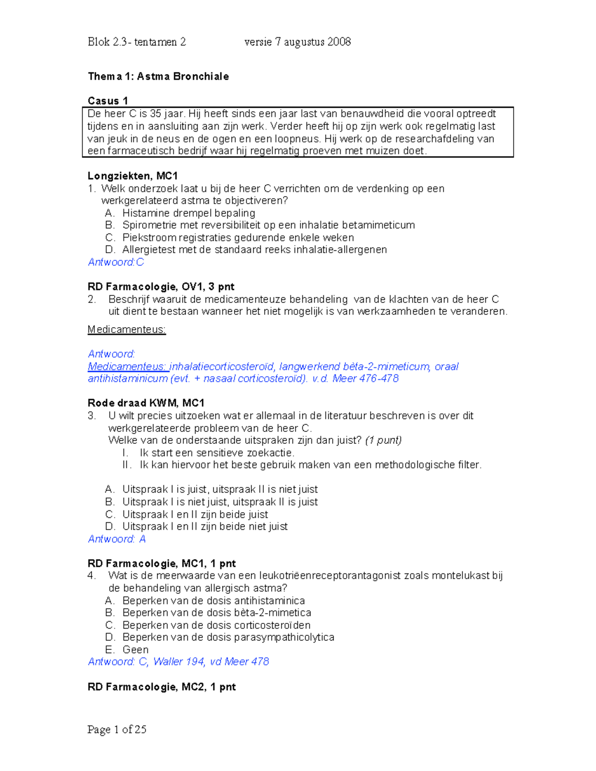 Tentamen Maart 10 Antwoorden Thema Astma Bronchiale Casus De Heer Is 35 Jaar Studeersnel