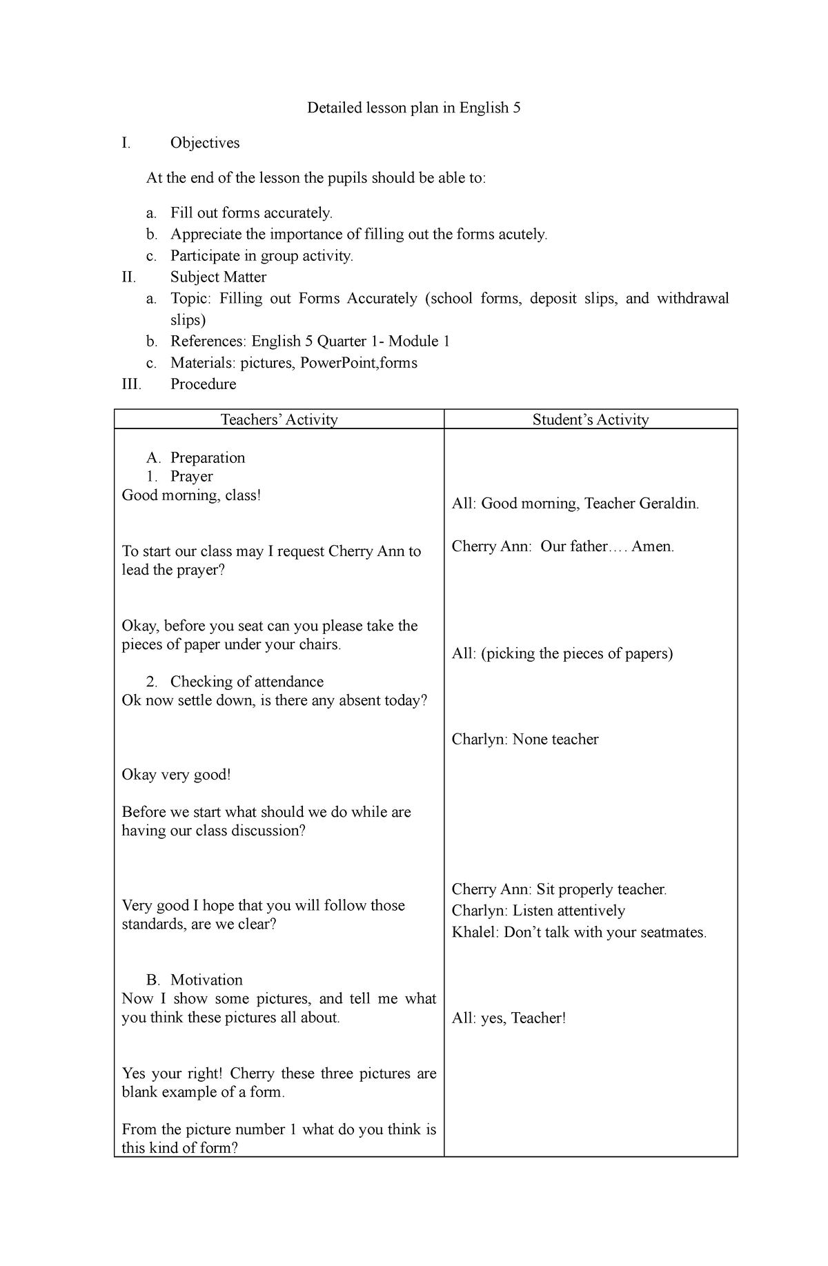 Detailed Lesson PLAN IN English 5 Detailed Lesson Plan In English 5 I Objectives At The End 