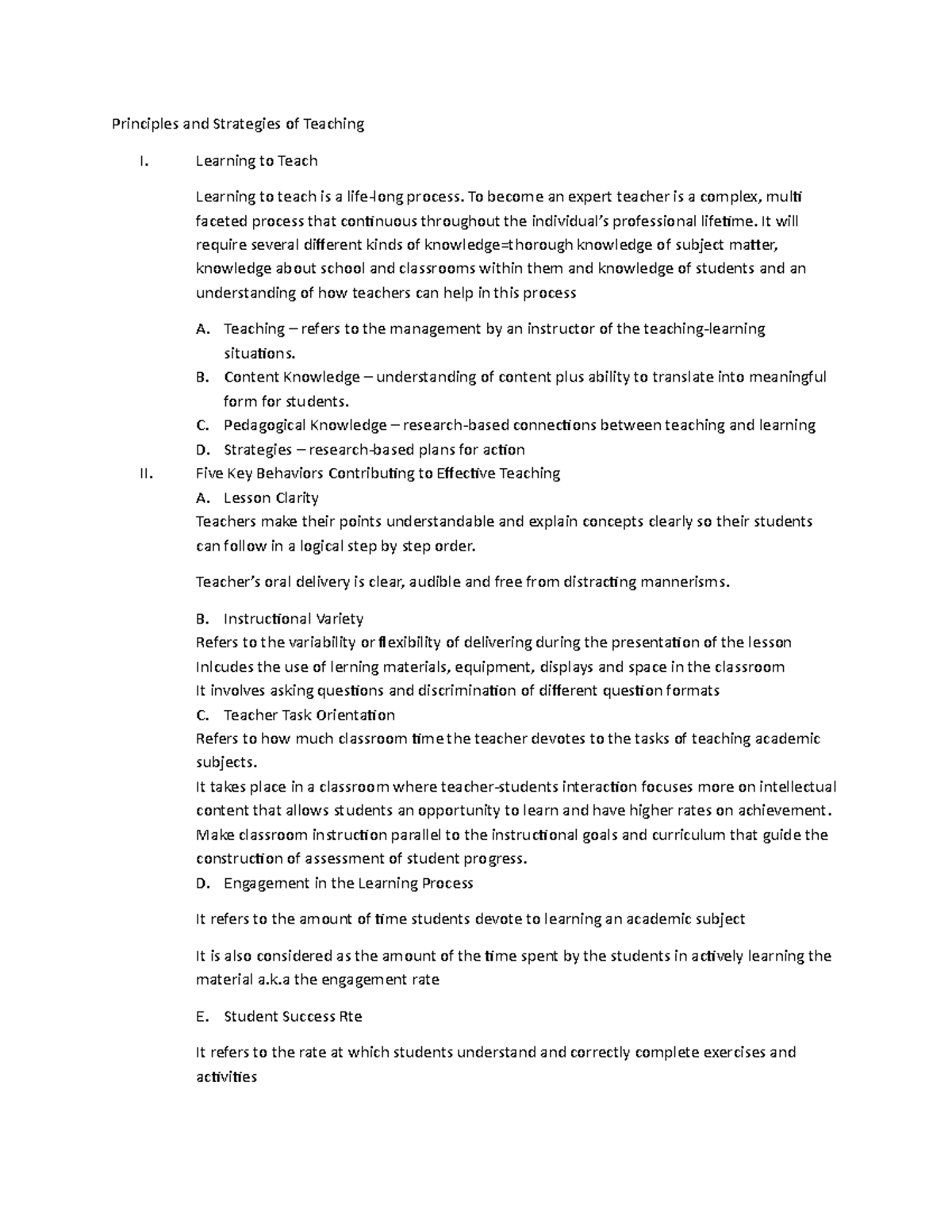 Principles and Strategies of Teaching - Learning to Teach Learning to ...