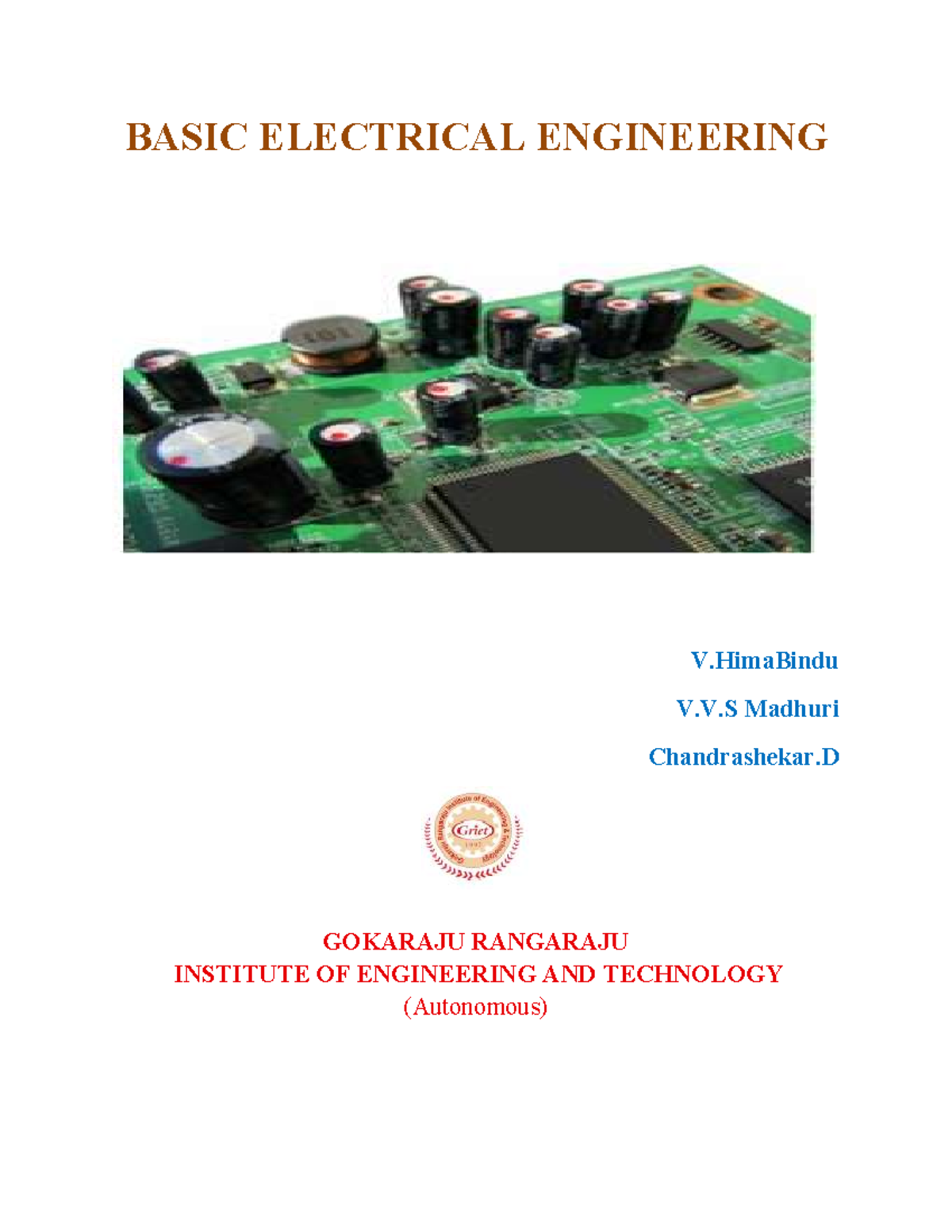 BEEE - BASIC ELECTRICAL ENGINEERING V V.V Madhuri Chandrashekar ...