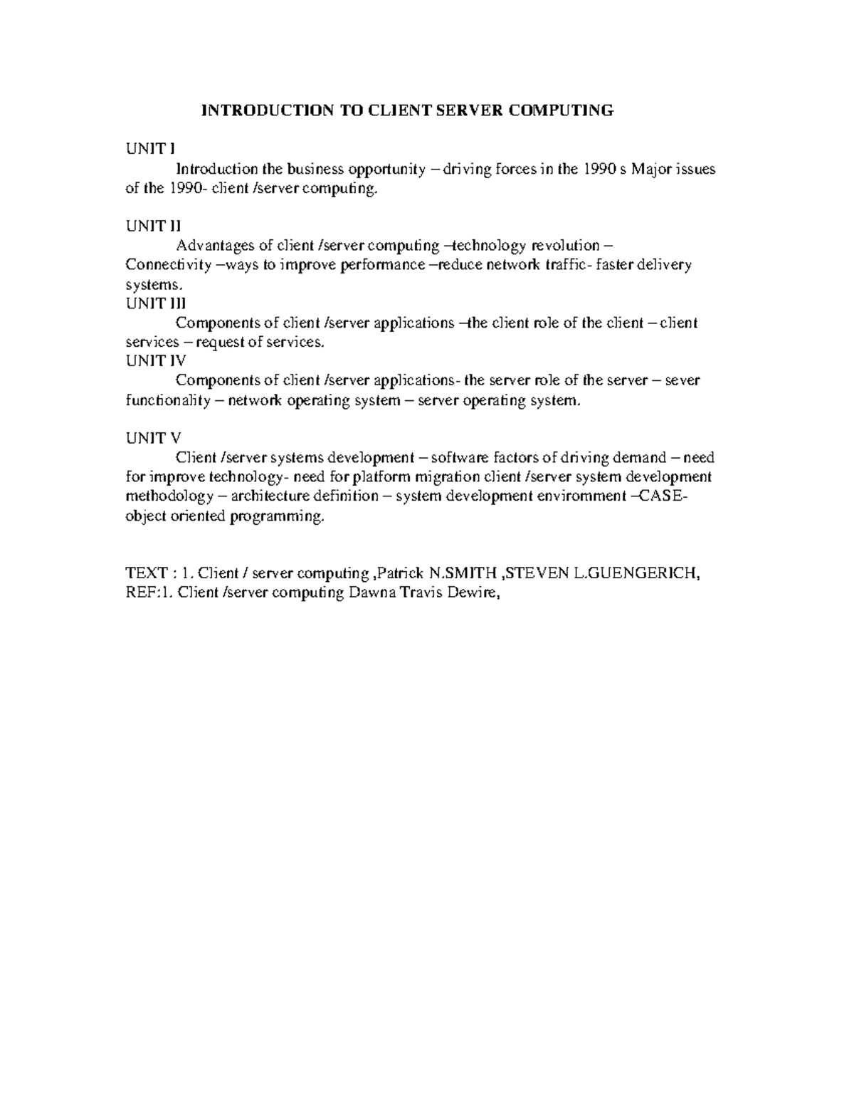 CS Unit One - Client server computing study ma - INTRODUCTION TO CLIENT ...