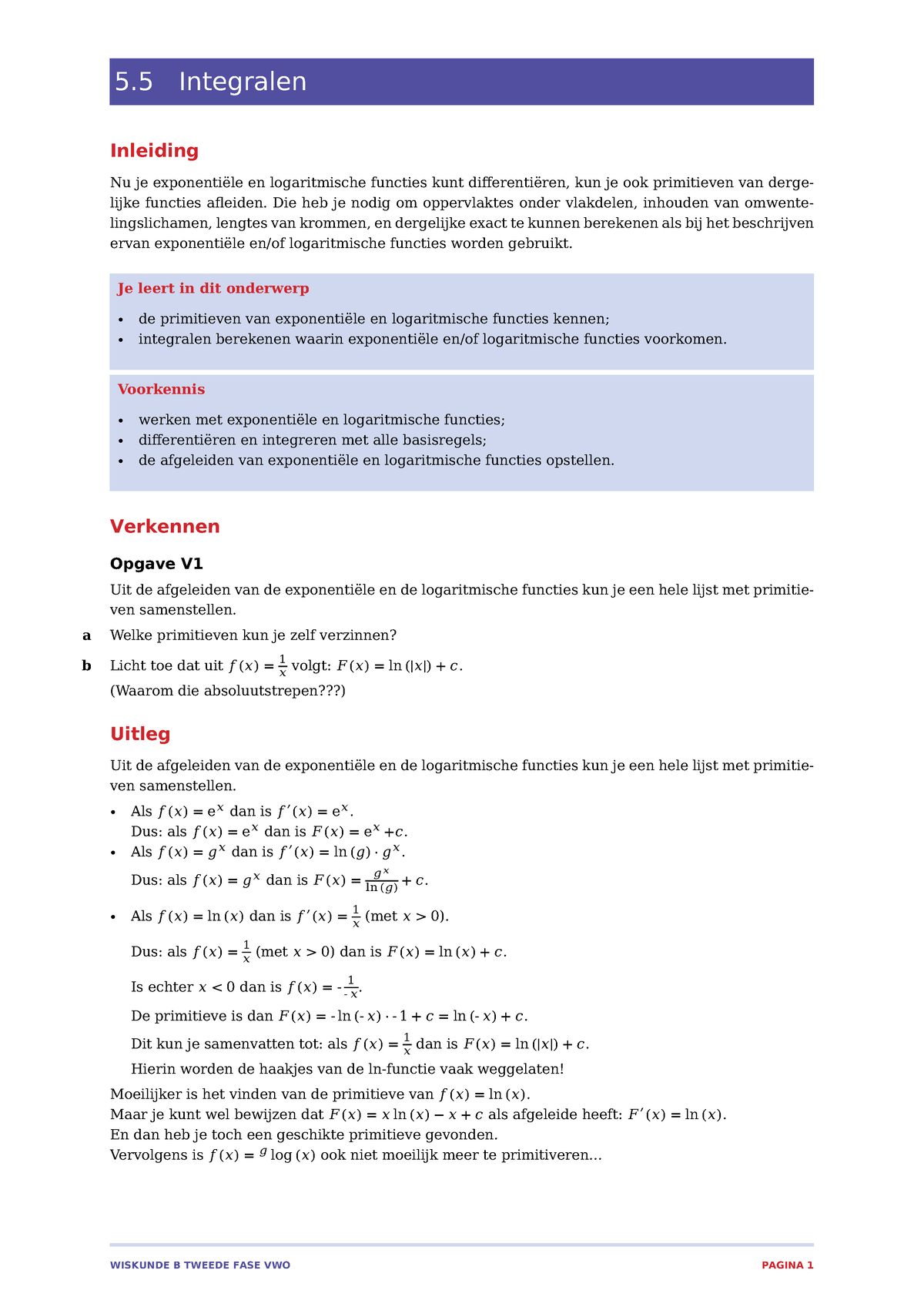 Wiskunde - Samenvatting Integralen - WISKUNDE B TWEEDE FASE VWO PAGINA ...