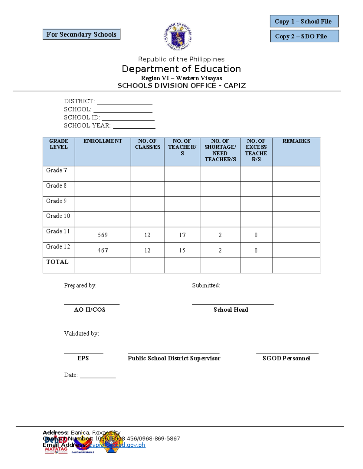 SHS Data - senior high school data form - Copy 2 – SDO File Copy 1 ...